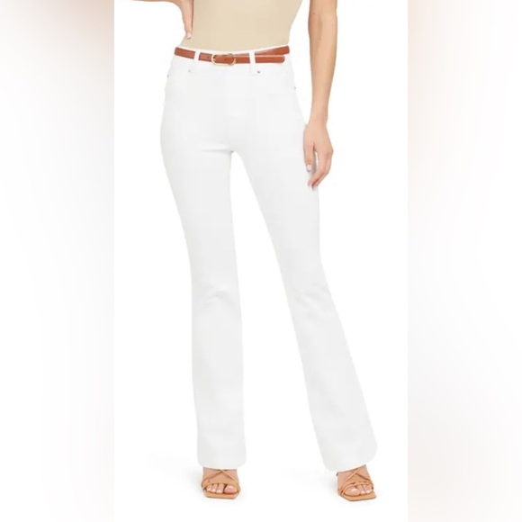 SPANX Sz M Petite High Rise Pull On Denim Stretchy Flare Slim Bootcut Jeans - Picture 1 of 12